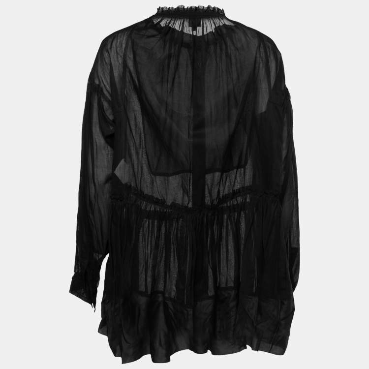 Pre Owned Gianfranco Ferre Black Silk Ruffled Tiered Blouse L