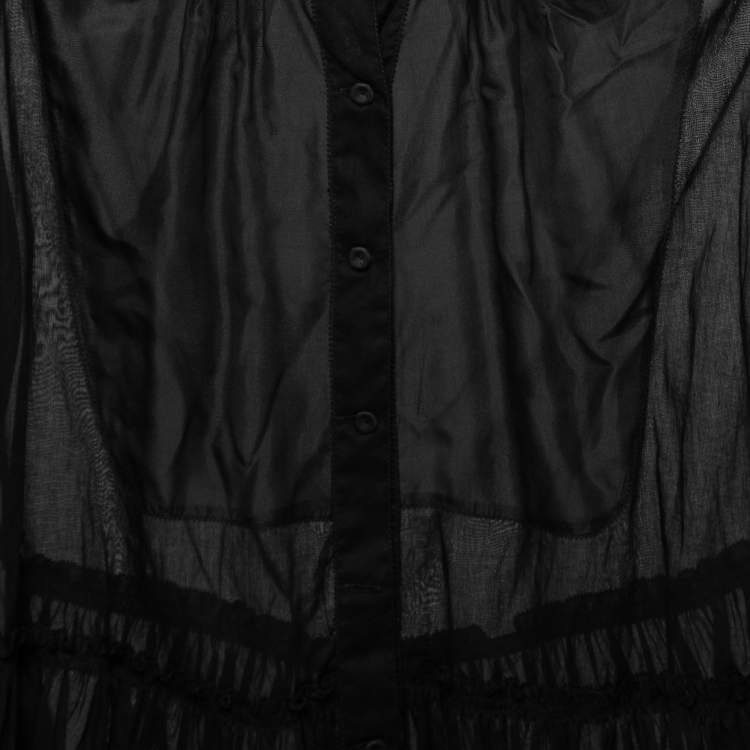Pre Owned Gianfranco Ferre Black Silk Ruffled Tiered Blouse L