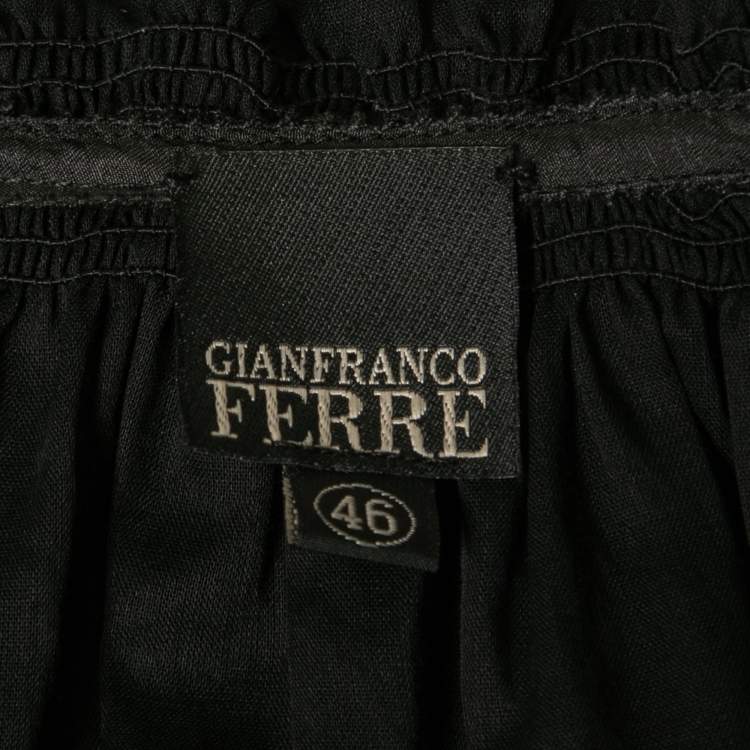 Pre Owned Gianfranco Ferre Black Silk Ruffled Tiered Blouse L