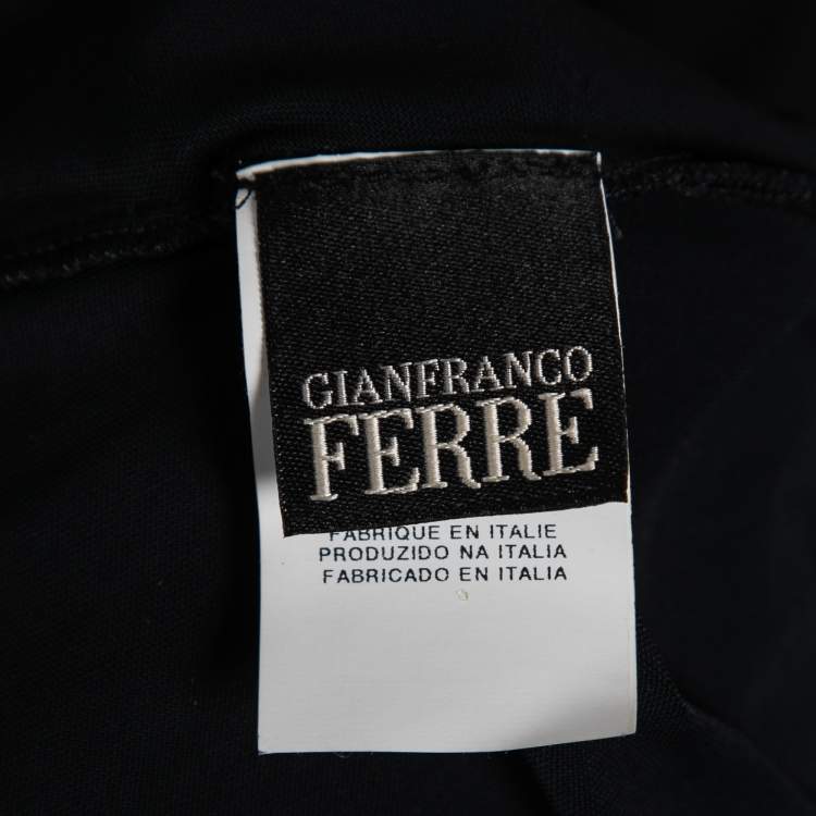 Pre Owned Gianfranco Ferre Black Jersey & Silk Cut-Out Back Belted Dress M
