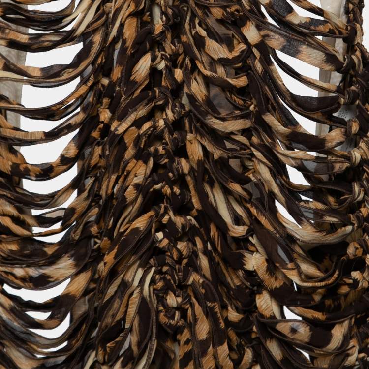 Pre Owned Gianfranco Ferre Animal Print Silk Tie Detail Cut-Out Strapless Top L