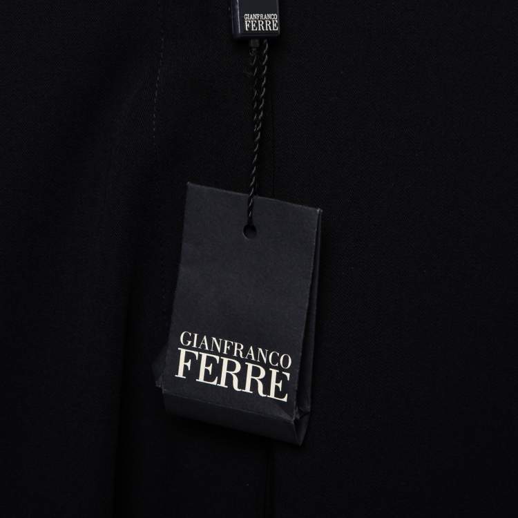 Pre Owned Gianfranco Ferre Vintage Black Wool-Crepe Wide Leg Pants L