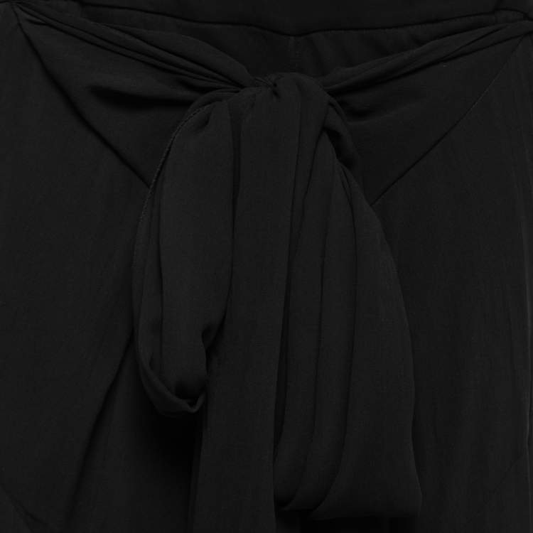 Pre Owned Gianfranco Ferre Vintage Silk-Chiffon Wrap-Effect Wide Leg Pants L