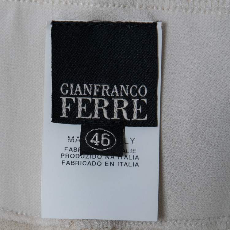 Pre Owned Gianfranco Ferre Vintage Cream Silk-Chiffon Wrap-Effect Wide Leg Pants L