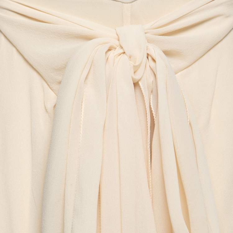 Pre Owned Gianfranco Ferre Vintage Cream Silk-Chiffon Wrap-Effect Wide Leg Pants L
