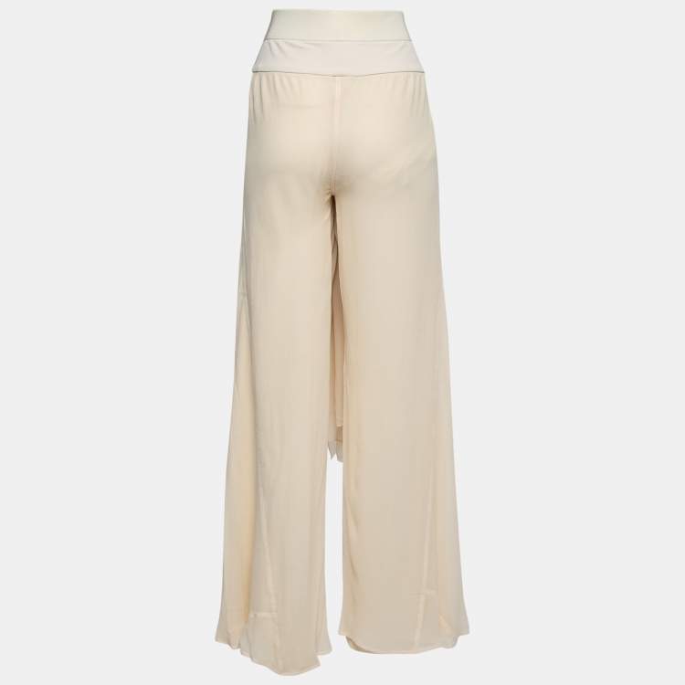 Pre Owned Gianfranco Ferre Vintage Cream Silk-Chiffon Wrap-Effect Wide Leg Pants L