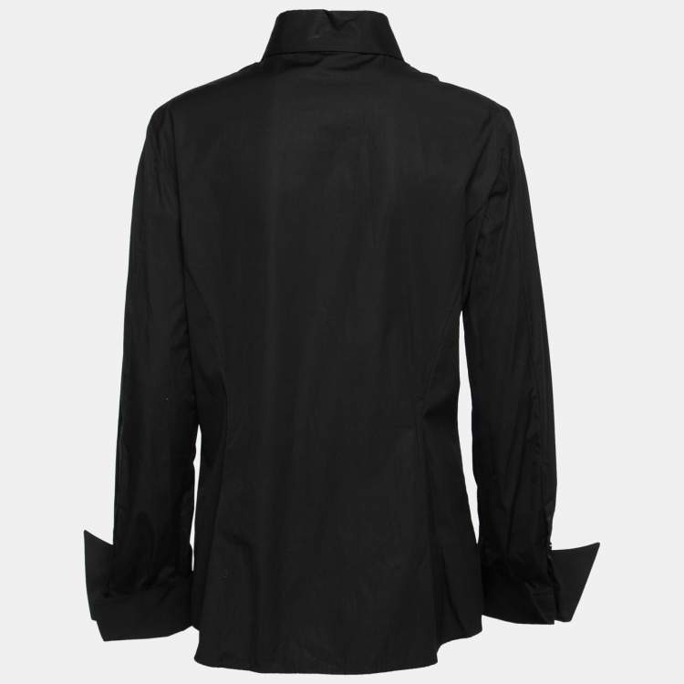 Pre Owned Gianfranco Ferre Vintage Black Cotton Button Detail Tie-Fastening Shirt XL