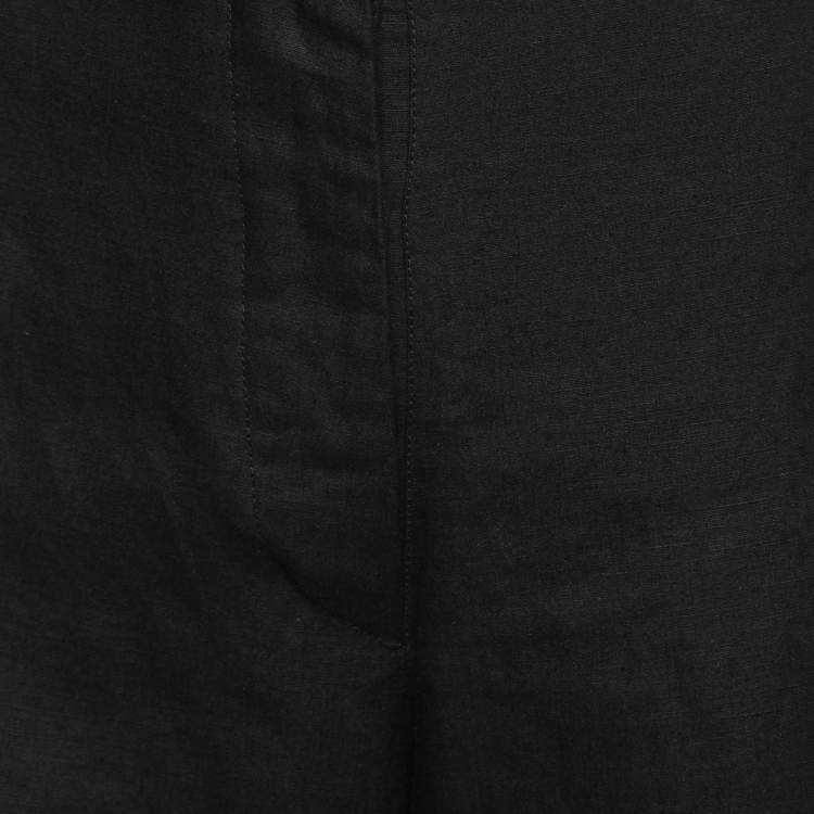 Pre Owned Gianfranco Ferre Vintage Black Linen Wide Leg Trousers L