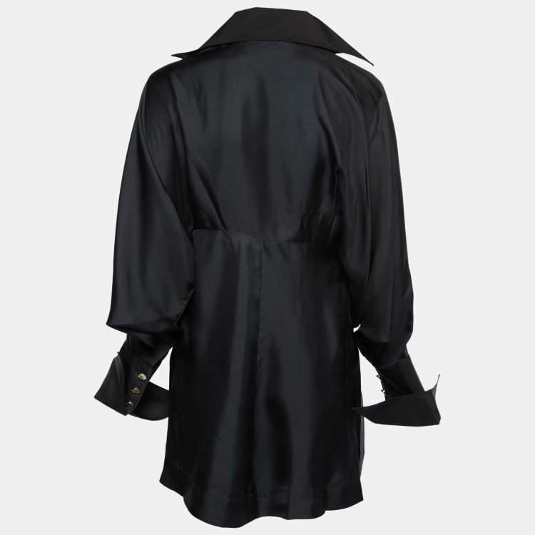 Pre Owned Gianfranco Ferre Vintage Black Silk Collared Tunic M