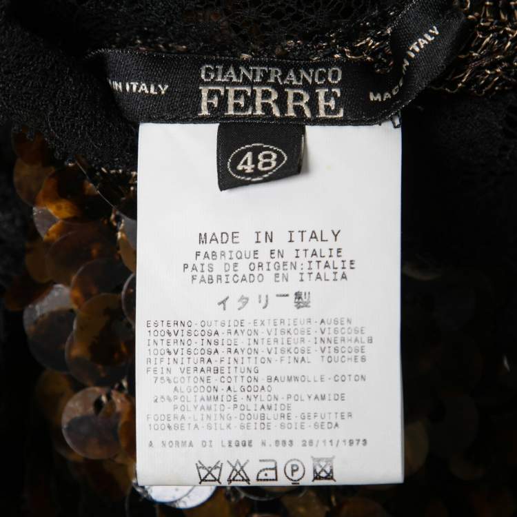 Pre Owned Gianfranco Ferre Vintage Brown Animal Print Chiffon Sequin-Embellished Long Dress L