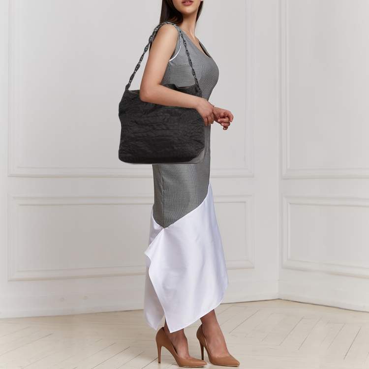 Pre Owned Gianfranco Ferre Dark Brown Fabric and Leather Chain Bucket Bag