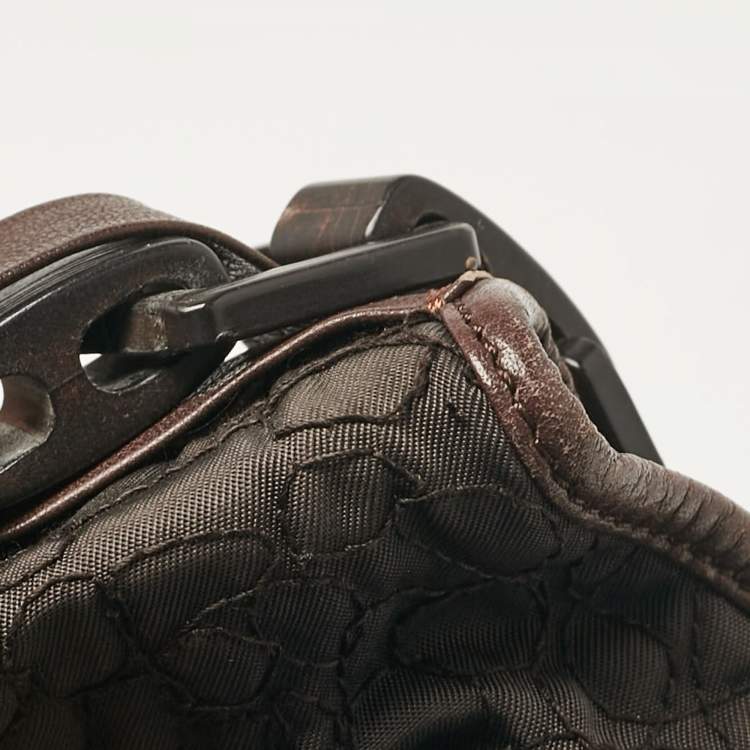 Pre Owned Gianfranco Ferre Dark Brown Fabric and Leather Chain Bucket Bag