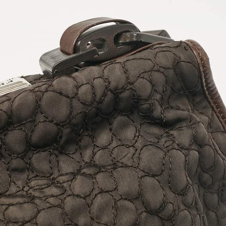 Pre Owned Gianfranco Ferre Dark Brown Fabric and Leather Chain Bucket Bag