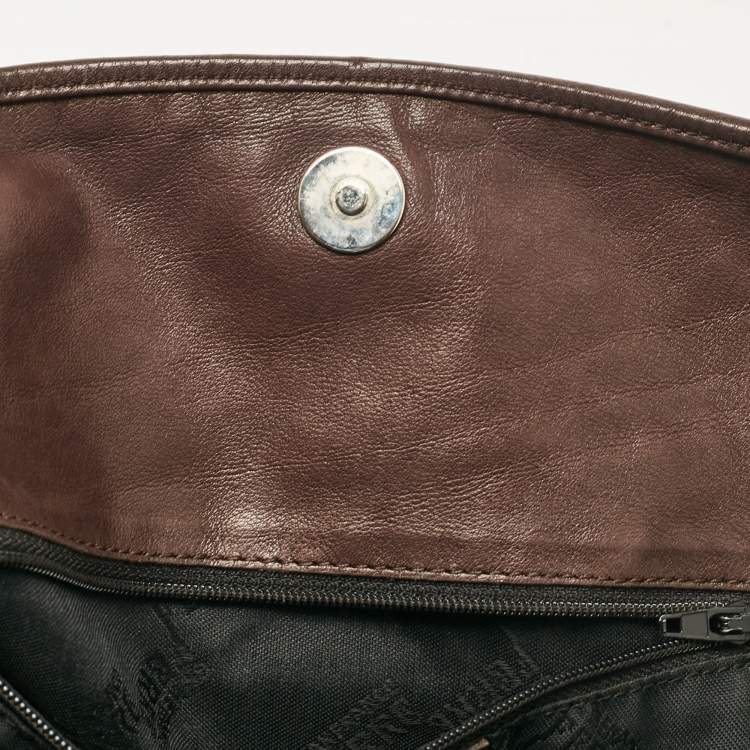 Pre Owned Gianfranco Ferre Dark Brown Fabric and Leather Chain Bucket Bag