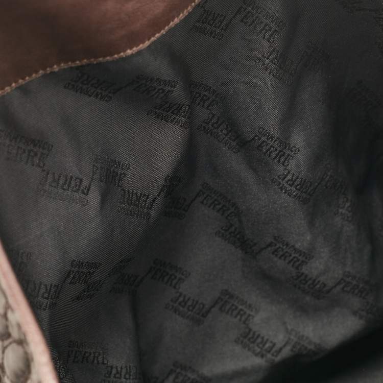 Pre Owned Gianfranco Ferre Dark Brown Fabric and Leather Chain Bucket Bag