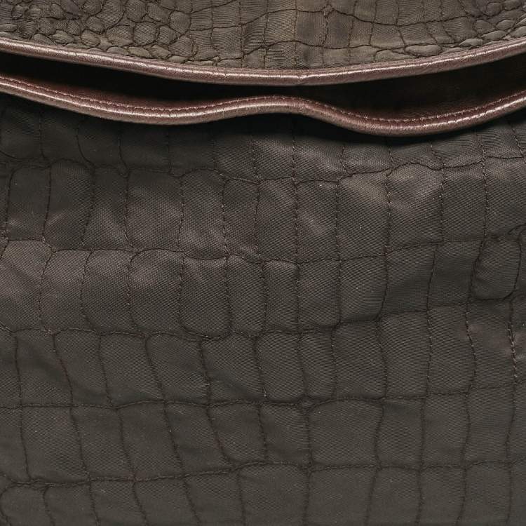 Pre Owned Gianfranco Ferre Dark Brown Fabric and Leather Chain Bucket Bag