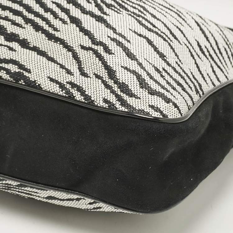 Pre Owned Gianfranco Ferre Black/White Zebra Effect Straw Tassel Hobo