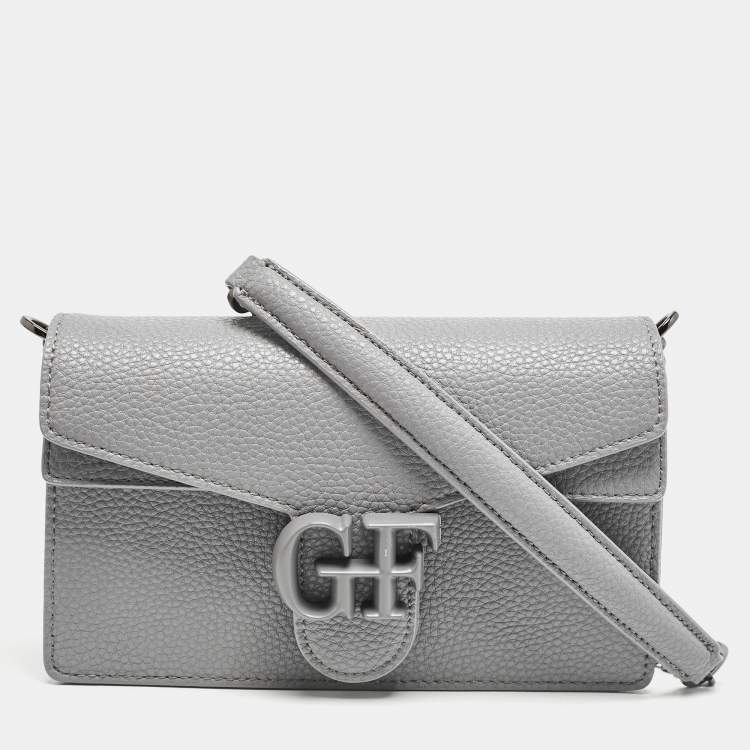 Pre Owned Gianfranco Ferre Grey Leather Logo Flap Shoulder Bag