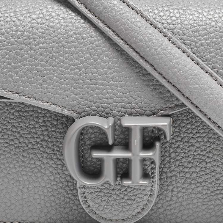 Pre Owned Gianfranco Ferre Grey Leather Logo Flap Shoulder Bag