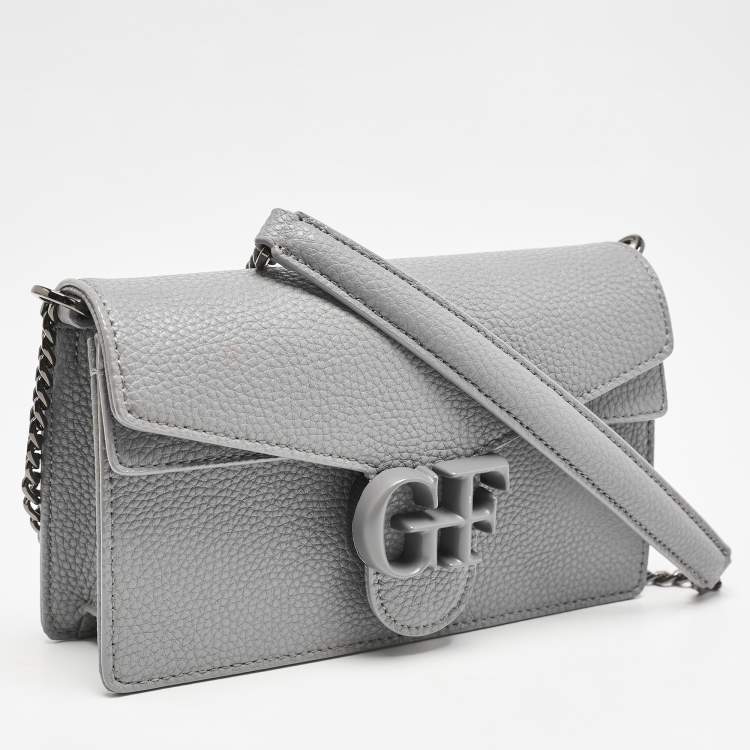Pre Owned Gianfranco Ferre Grey Leather Logo Flap Shoulder Bag