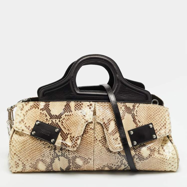 Pre Owned Gianfranco Ferre Beige/Black Watersnake and Leather Charm Satchel