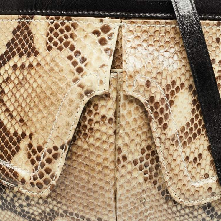Pre Owned Gianfranco Ferre Beige/Black Watersnake and Leather Charm Satchel