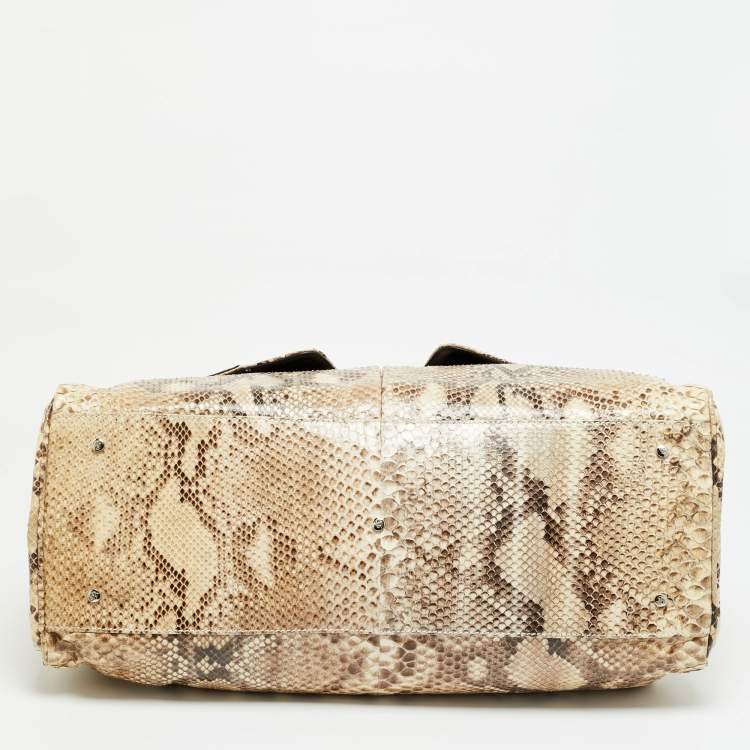 Pre Owned Gianfranco Ferre Beige/Black Watersnake and Leather Charm Satchel