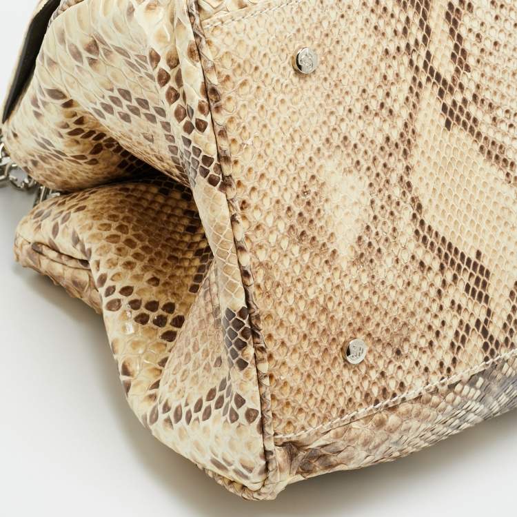 Pre Owned Gianfranco Ferre Beige/Black Watersnake and Leather Charm Satchel