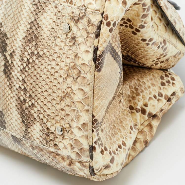 Pre Owned Gianfranco Ferre Beige/Black Watersnake and Leather Charm Satchel