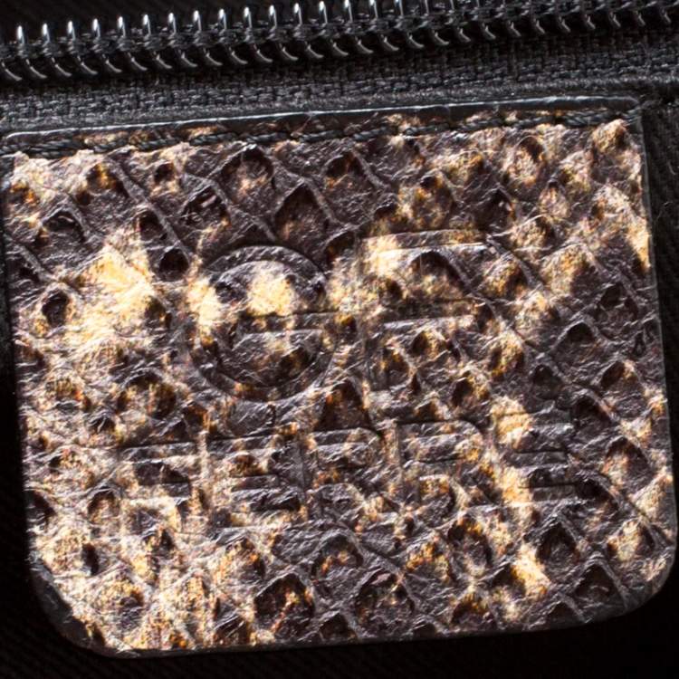 Pre Owned GF Ferre Black/Yellow Embossed Python Leather Tote