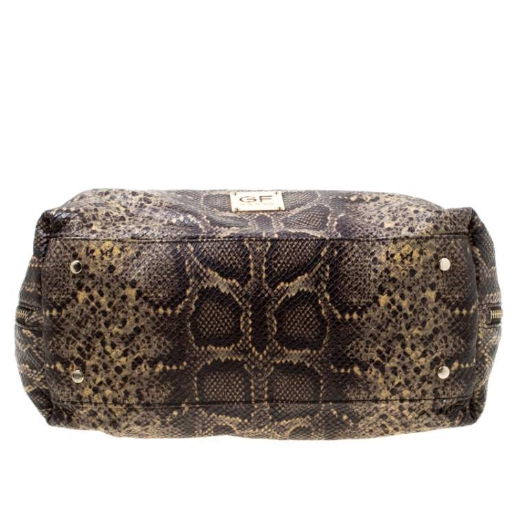 Pre Owned GF Ferre Black/Yellow Embossed Python Leather Tote