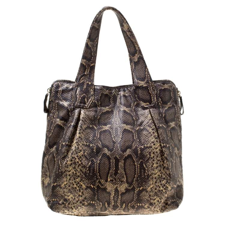 Pre Owned GF Ferre Black/Yellow Embossed Python Leather Tote