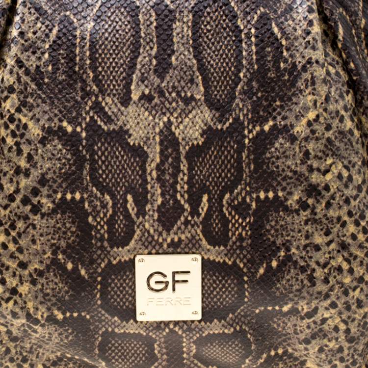 Pre Owned GF Ferre Black/Yellow Embossed Python Leather Tote