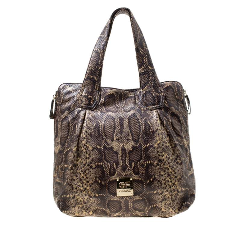 Pre Owned GF Ferre Black/Yellow Embossed Python Leather Tote