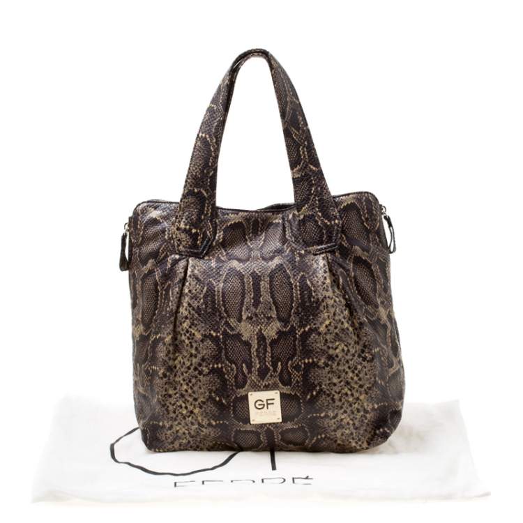 Pre Owned GF Ferre Black/Yellow Embossed Python Leather Tote