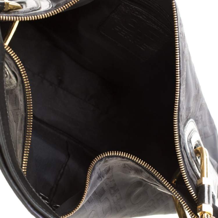 Pre Owned Gianfranco Ferre Black Nylon and Leather Buckle Shoulder Bag