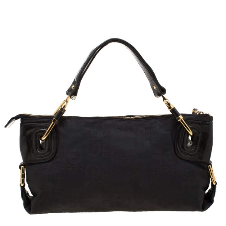 Pre Owned Gianfranco Ferre Black Nylon and Leather Buckle Shoulder Bag