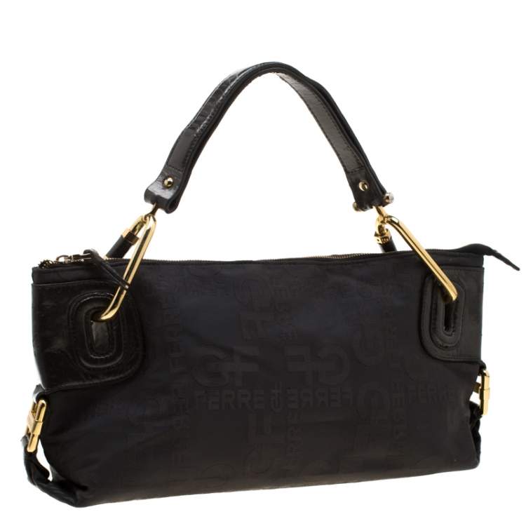 Pre Owned Gianfranco Ferre Black Nylon and Leather Buckle Shoulder Bag