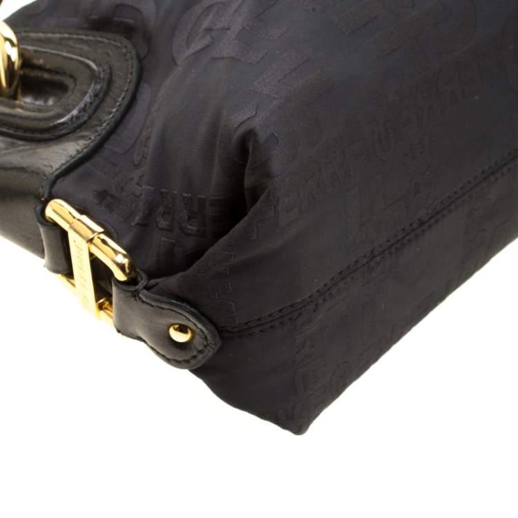 Pre Owned Gianfranco Ferre Black Nylon and Leather Buckle Shoulder Bag