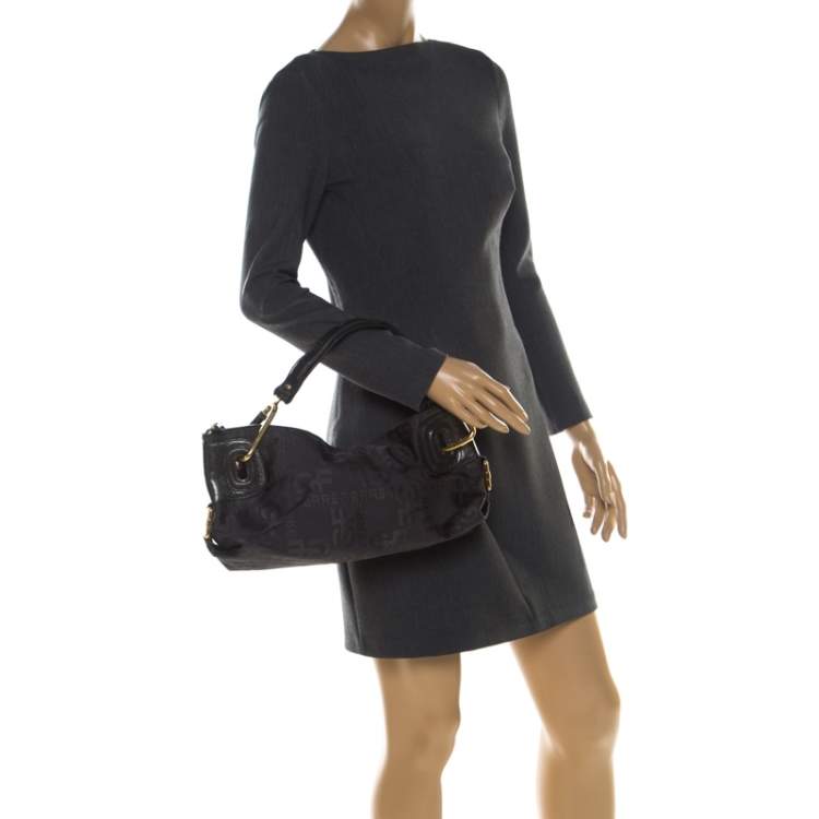Pre Owned Gianfranco Ferre Black Nylon and Leather Buckle Shoulder Bag