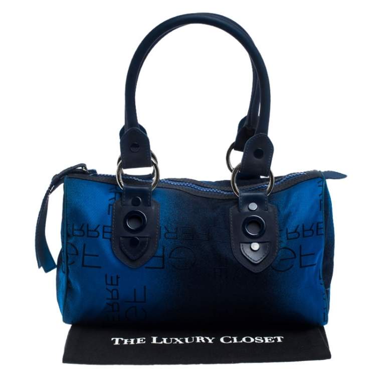 Pre Owned Gianfranco Fere Blue/Black Ombre Logo Print Fabric Bowler Bag