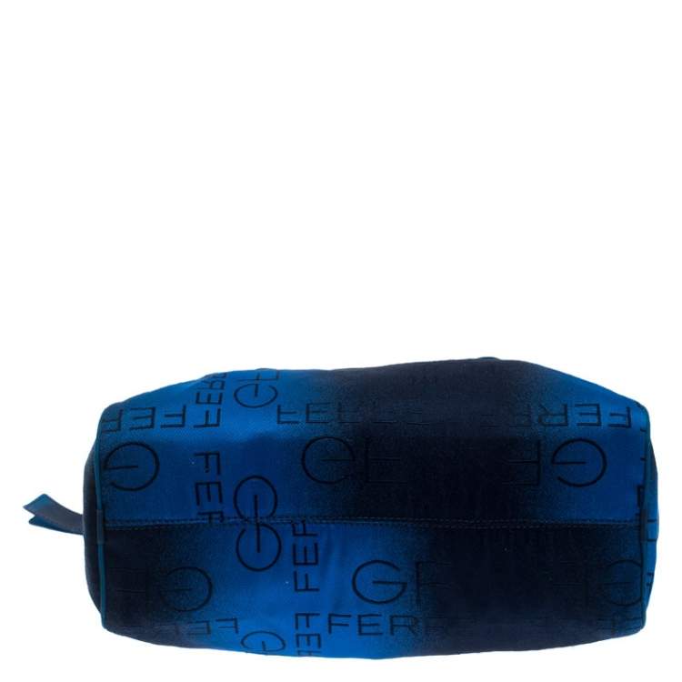 Pre Owned Gianfranco Fere Blue/Black Ombre Logo Print Fabric Bowler Bag