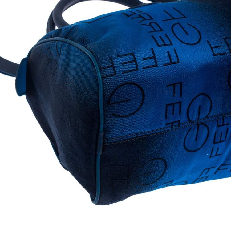 Pre Owned Gianfranco Fere Blue/Black Ombre Logo Print Fabric Bowler Bag