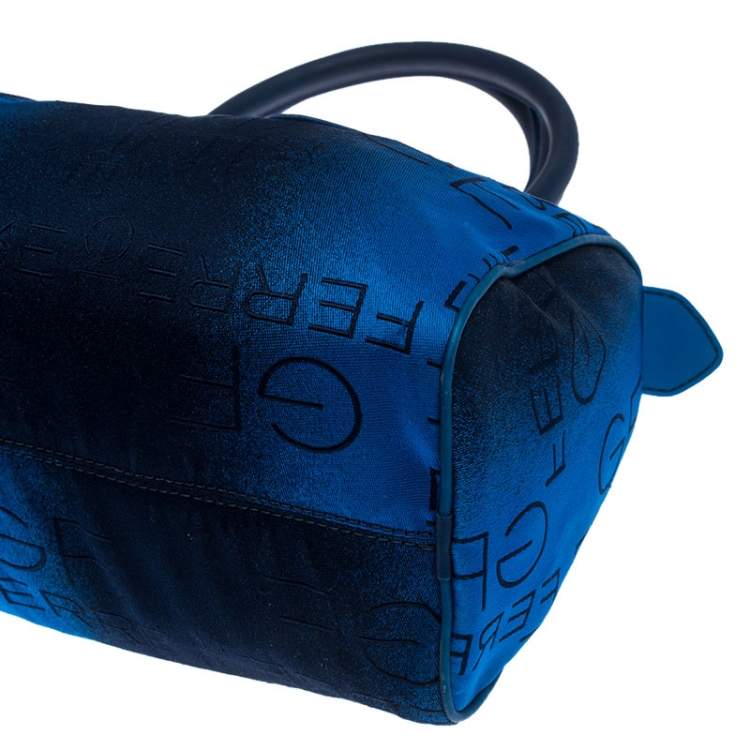 Pre Owned Gianfranco Fere Blue/Black Ombre Logo Print Fabric Bowler Bag