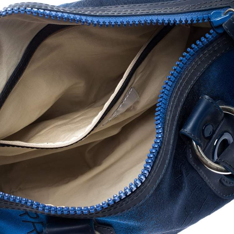 Pre Owned Gianfranco Fere Blue/Black Ombre Logo Print Fabric Bowler Bag