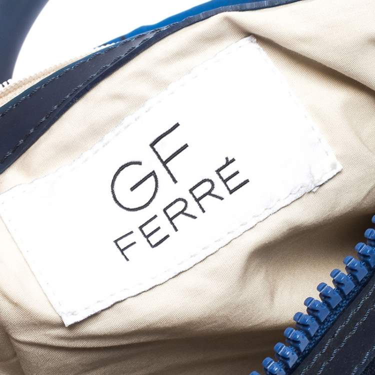 Pre Owned Gianfranco Fere Blue/Black Ombre Logo Print Fabric Bowler Bag