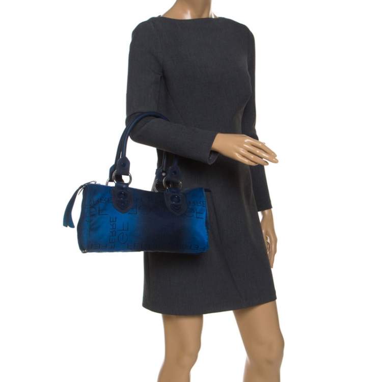 Pre Owned Gianfranco Fere Blue/Black Ombre Logo Print Fabric Bowler Bag