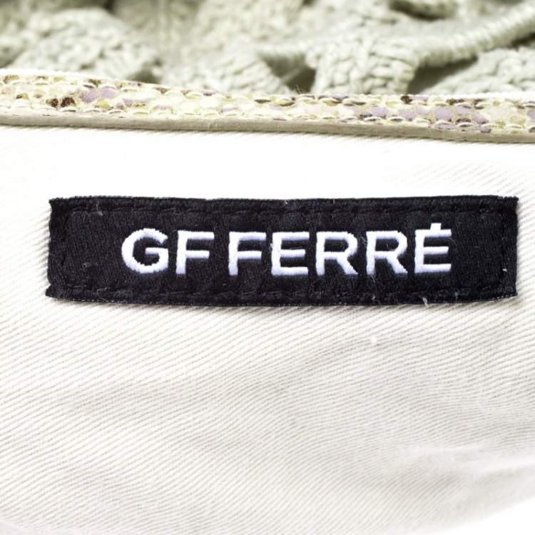 Pre Owned Gianfranco Ferre Olive Green/Cream Crochet and Python Embossed Leather Tote