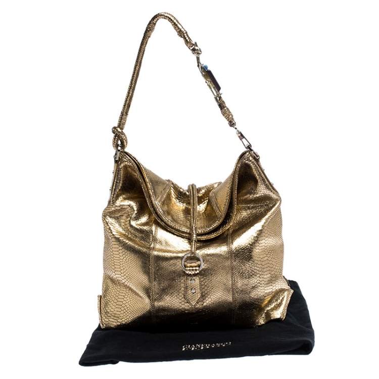 Pre Owned Gianfranco Ferrer Gold Python Embossed Leather Hobo