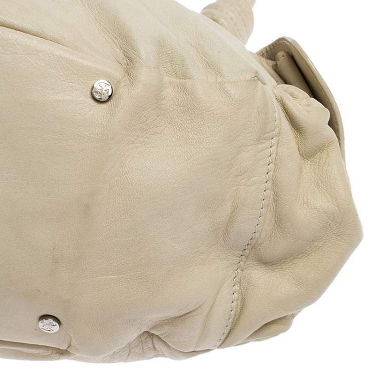 Pre Owned Gianfranco Ferre Cream Leather Side Pocket Shoulder Bag